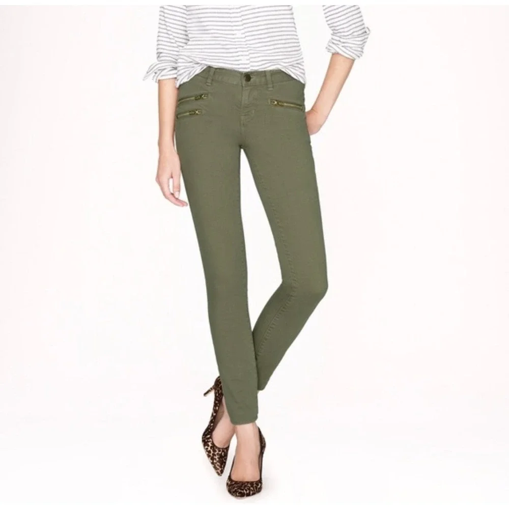 J. Crew Jeans size 26 Toothpick Ankle Pants Olive Green Skinny Zip Pocket‎ 04901